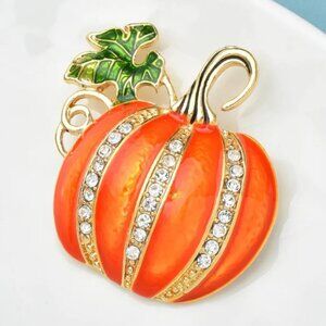 Jewelry pin brooch pumpkin Fall Autumn Halloween gold tone orange adorable new